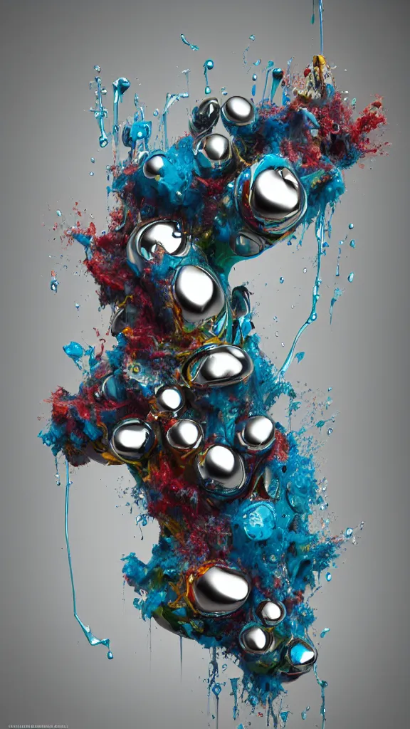 Image similar to abstract impossible chrome drippy sculpture fine art jewelry, concept art, 3D object, octane render, unreal engine, album art, by Alberto Seveso