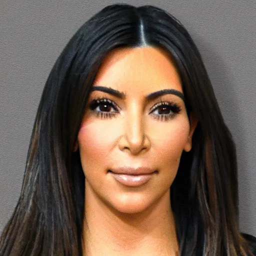 Prompt: kim kardashian full body mugshot, standing in front of a wall