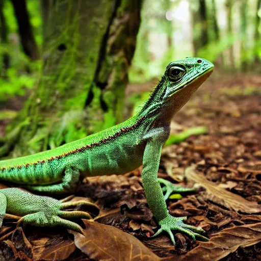 Image similar to camo wearing anthro lizard, photograph captured in the woods