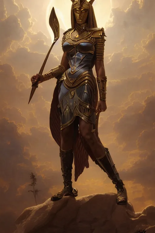 Image similar to Mystical Valkyrie, Portrait of a beautiful female Anubis warrior, Regal, Realistic, Refined, Detailed Digital Art, Oil Painting, William-Adolphe Bouguereau, Art Frahm, Esao Andrews, Steampunk, Walt Disney (1937), Highly Detailed, Cinematic Lighting, Unreal Engine, 8k, HD