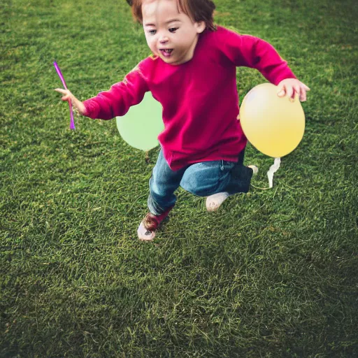 Image similar to a child chasing a balloon