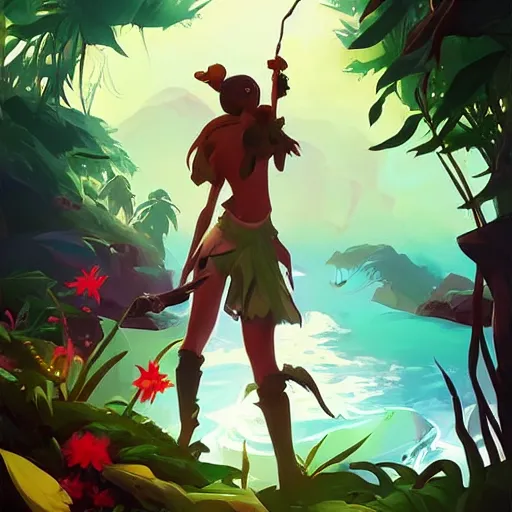 Image similar to painting forest nymph treasure on sea of thieves game avatar hero smooth face median photoshop filter cutout vector, behance hd by jesper ejsing, by rhads, makoto shinkai and lois van baarle, ilya kuvshinov, rossdraws global illumination