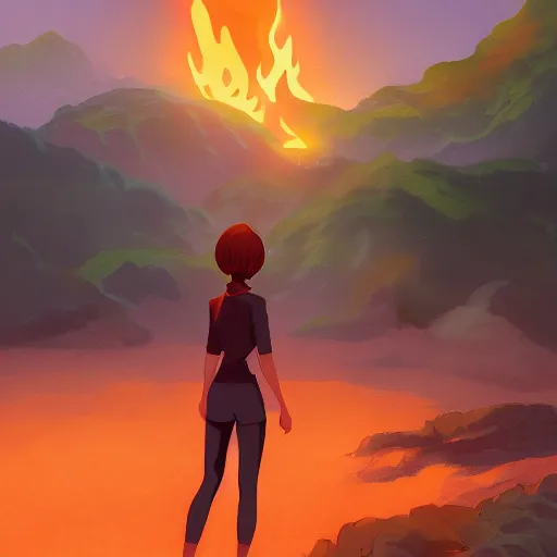 Image similar to jane the flame from lost, island landscape, ambient lighting, 4k, anime key visual, lois van baarle, ilya kuvshinov, rossdraws, artstation