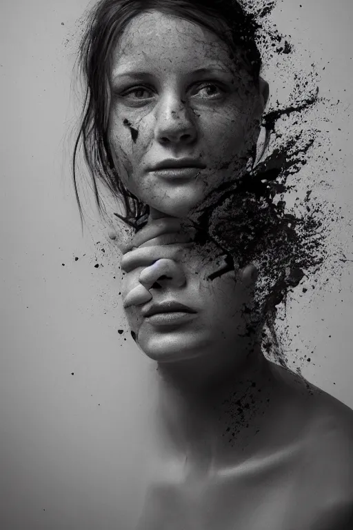 Image similar to a young women with a weathered face, fine - art photography, portrait, award - winning photo, 4 k, 8 k, studio lighting, nikon d 6, 3 5 mm