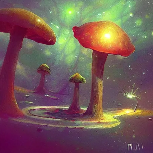 Prompt: “🍄 sci-fi fantasy art”