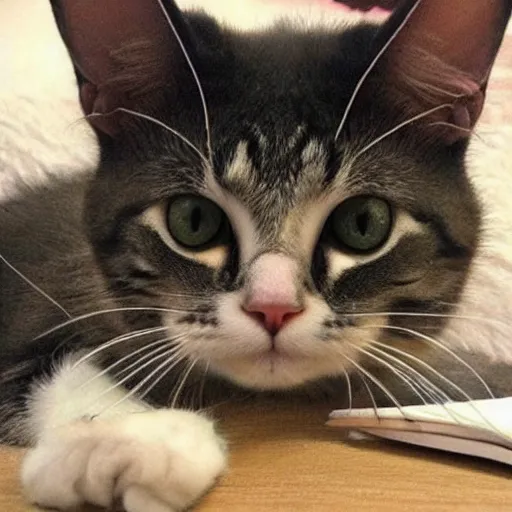 Image similar to Sad cat.