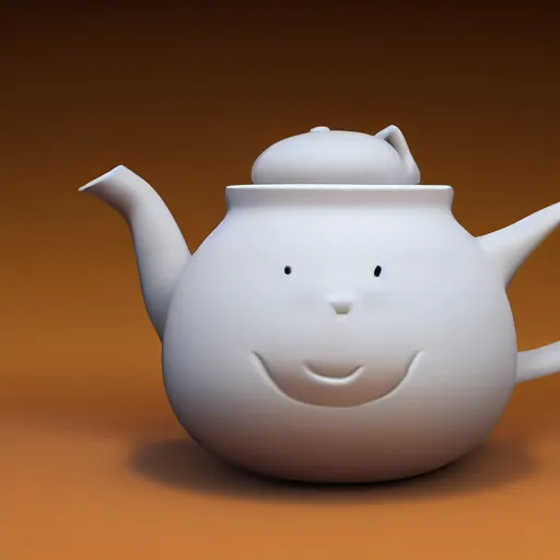 Prompt: fat cat shaped teapot, final fantasy merchandise, highly detailed, octane render, ray tracing, ambient occlusion, trending on artstation, 8 k