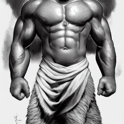 Prompt: muscular shrek with beard, black and white, highly detailed, digital painting, artstation, concept art, smooth, sharp focus, illustration, art by artgerm and greg rutkowski and alphonse mucha