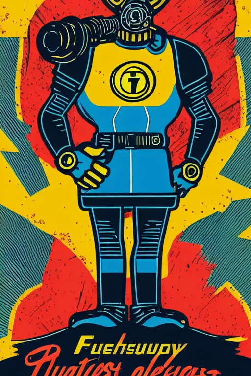 Image similar to fallout 7 6 retro futurist illustration art by butcher billy, sticker, colorful, illustration, highly detailed, simple, smooth and clean vector curves, no jagged lines, vector art, smooth andy warhol style