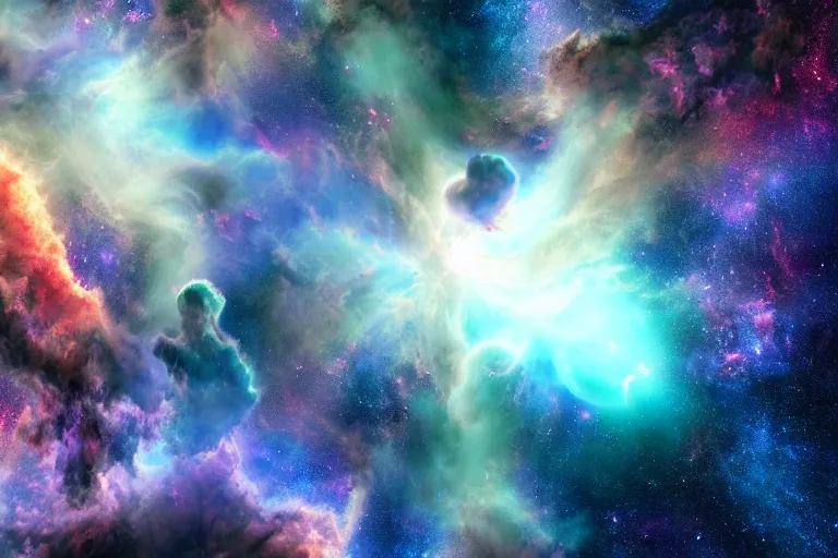 Image similar to orbit of a bizzare magical planet in unbelievable nebula, cinematic realistic render,