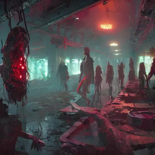 Image similar to neon zombies geog darrow greg rutkowski