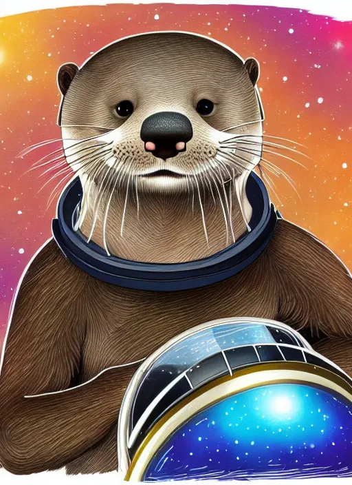 Image similar to a portrait of a cute otter with a space helmet, swimming through a beautiful galaxy!!!, detailed, artstation