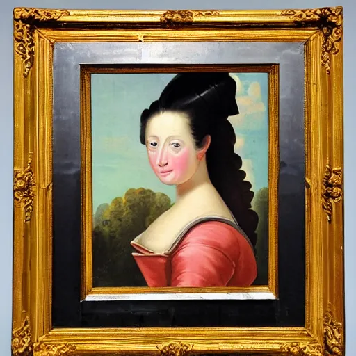 Image similar to 18th century painting of a woman doing the duckface pose