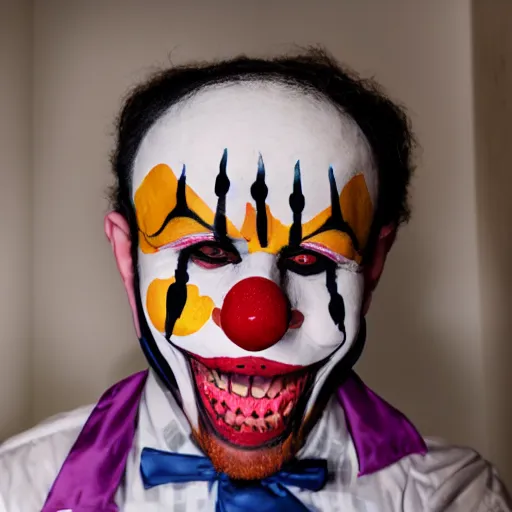 Image similar to photo of a scary clown hiding in your closet