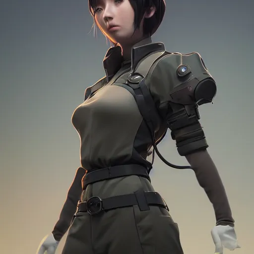 Image similar to realistic style at CGSociety by WLOP, full body, ilya kuvshinov,krenz cushart,Greg Rutkowski,trending on artstation.Zbrush sculpt colored,Octane render in Maya,Houdini VFX.Realistic sci-fi dystopia heroine,fully clothed,expressing joy,silky hair, deep eyes.Oil painting.Cinematic dramatic atmosphere,sharp focus,soft volumetric studio lighting.