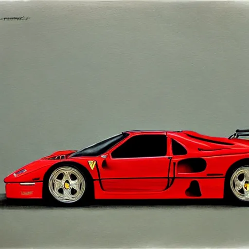 Prompt: ultra realistic portrait painting of a ferrari f 4 0, art by frank frazetta, 4 k, ultra realistic, highly detailed, epic lighting