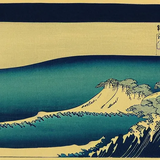 Image similar to “ white cliffs of dover in the style of a woodblock print by the japanese ukiyo - e artist hokusai ”