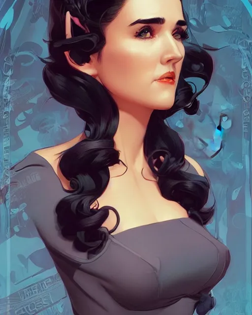 Image similar to a pin up and beautiful fashion charming dreamlke jennifer connelly, symmetrical face symmetrical eyes, character art, art by artgerm lau and wlop and and ilya kuvshinov and john singer sargent, joshua middleton comic art