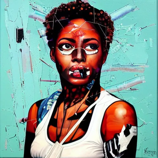 Prompt: portrait of a black woman by Sandra Chevrier