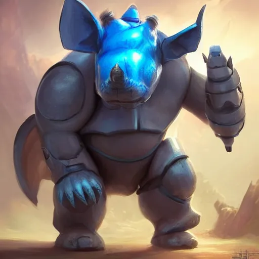 Prompt: An adorable anthropomorphic blue rhino wearing galactic battle armor, action pose, highly detailed, digital painting, artstation, concept art, smooth, sharp focus, studio light, by Justin Gerard and Jason Chan and riot studios,