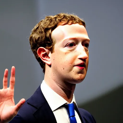 Image similar to Mark Zuckerberg alienish puppeteering human mark zuckerberg. photograph.