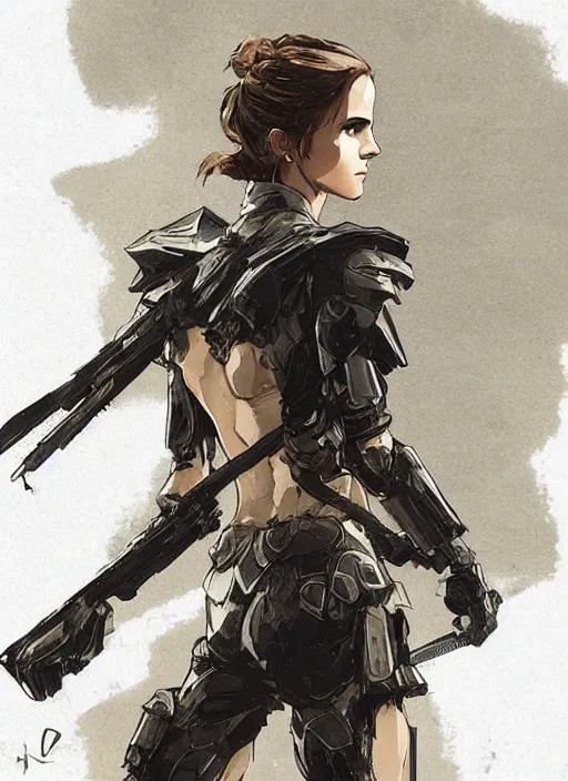 Image similar to fashion model emma watson wearing metal gear armour art by Hokusai by greg rutkowski by wlop high detail comic sharp vector lineart dramtic lighting artstation by trevor henderson by rossd raws cinematic dramatic