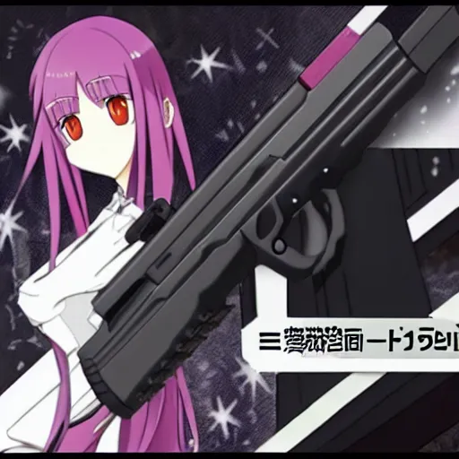 Image similar to a manga glock 1 9 commercial featuring homura from madoka magic girl anime