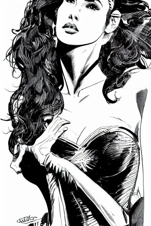 Prompt: portrait of gal gadot, stunning dress, style of guido crepax