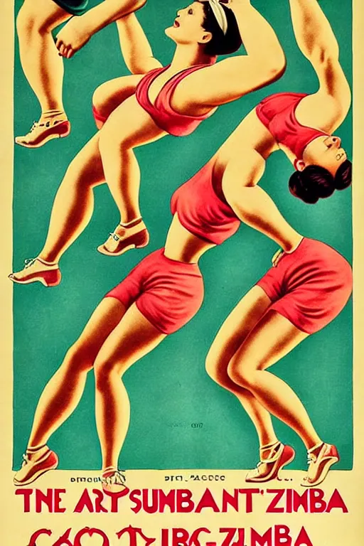 Image similar to 1900s zumba fitness art poster