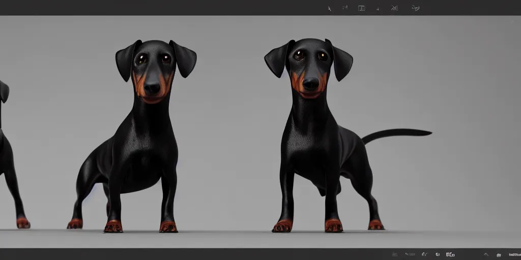 Image similar to a female all black wiener dog Trending on artstation, award winning. Octane render, 4k, 8k, unreal 5, very detailed, hyper control-realism.