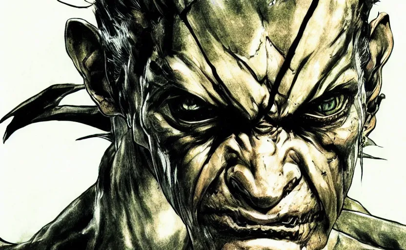 Image similar to yoji shinkawa drawing of gollum, metal gear solid