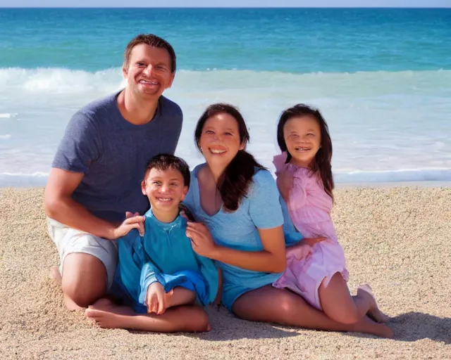 Prompt: portrait of a happy family on a beach