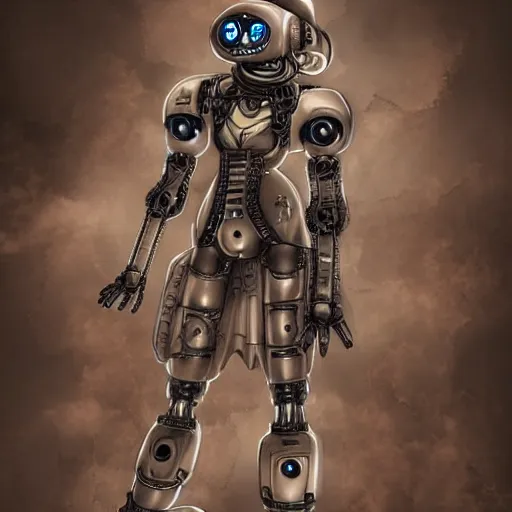 Prompt: a steampunk robotic human, dark background, super - detailed, photo - realistic, anime,