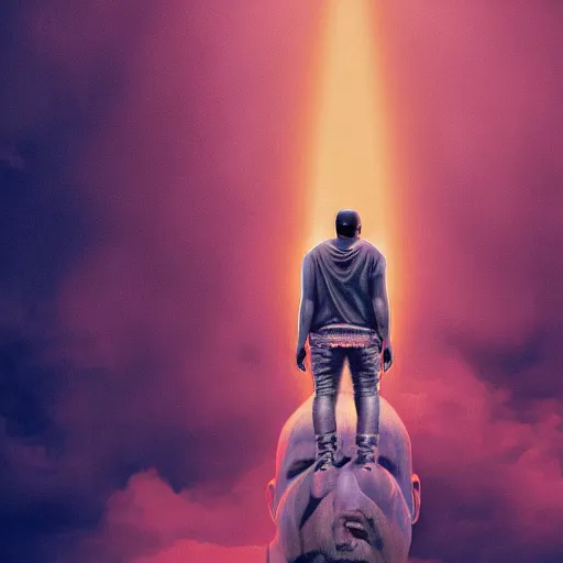 Image similar to kanye west ascending into heaven, holy, digital art, high quality, high resolution