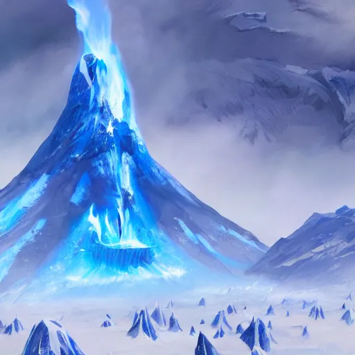 Prompt: blue glacier volcano eruption, blue glacier volcano eruption, blue liquid and snow, blue glacier volcano eruption, ice cold blue theme, bright masterpiece artstation. 8 k, sharp high quality artwork in style of jose daniel cabrera pena and greg rutkowski, concept art by tooth wu, blizzard warcraft artwork, hearthstone card game artwork