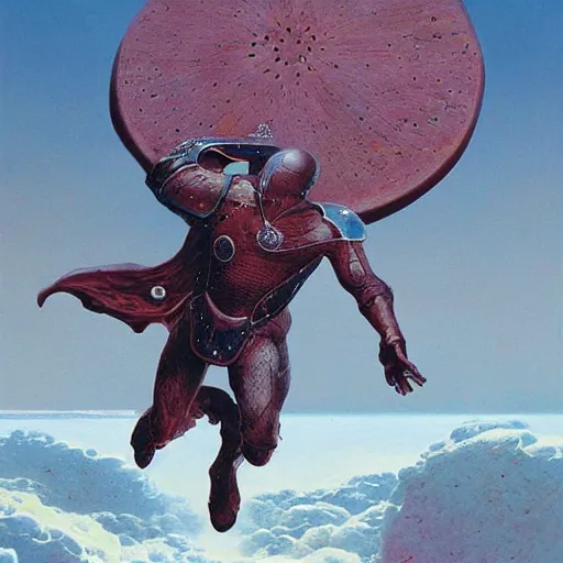 Image similar to warrior blocking cannonball with his shield, by wayne barlowe