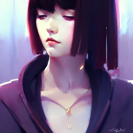 Image similar to elegant girl in urban outfit, cute fine face, rounded eyes, digital painting, fan art, pixiv, by Ilya Kuvshinov, katsuhiro otomo ghost-in-the-shell, magali villeneuve, artgerm, Jeremy Lipkin and Michael Garmash and Rob Rey