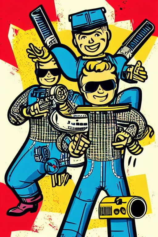 Image similar to fallout 7 6 retro futurist illustration art by butcher billy, sticker, colorful, illustration, highly detailed, simple, smooth and clean vector curves, no jagged lines, vector art, smooth andy warhol style