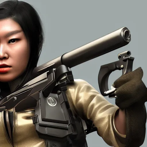 Image similar to a female android martial-artist/mercenary holding a rifle Photorealistic HD 8k highlights and shadow detailed High Resolution