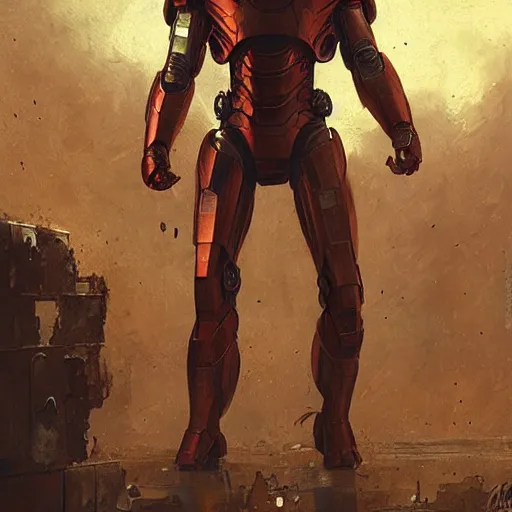 Image similar to rusty iron man, vintage comic by greg rutkowski