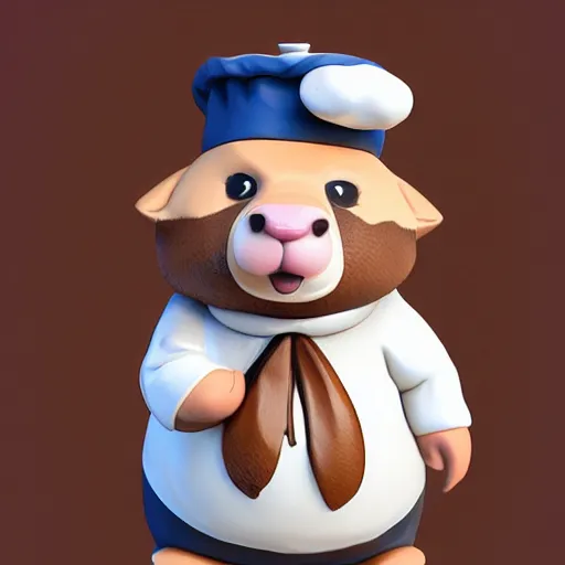 Image similar to pvc figurine of a fat badger wearing a chef's hat and apron and holding a cake, furry art, badger, artstation, figurine