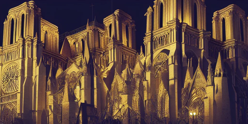 Prompt: paper model of the Notre Dame, hyperrealistic, illuminated, very fine details, ornaments, fractal struktures, studio light, 8K, product photo, spotlight, dark background