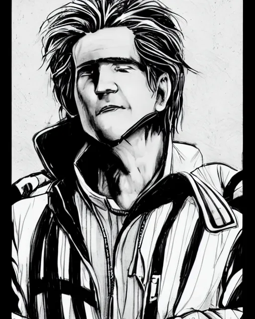 Image similar to Matthew Modine in a black and white anime