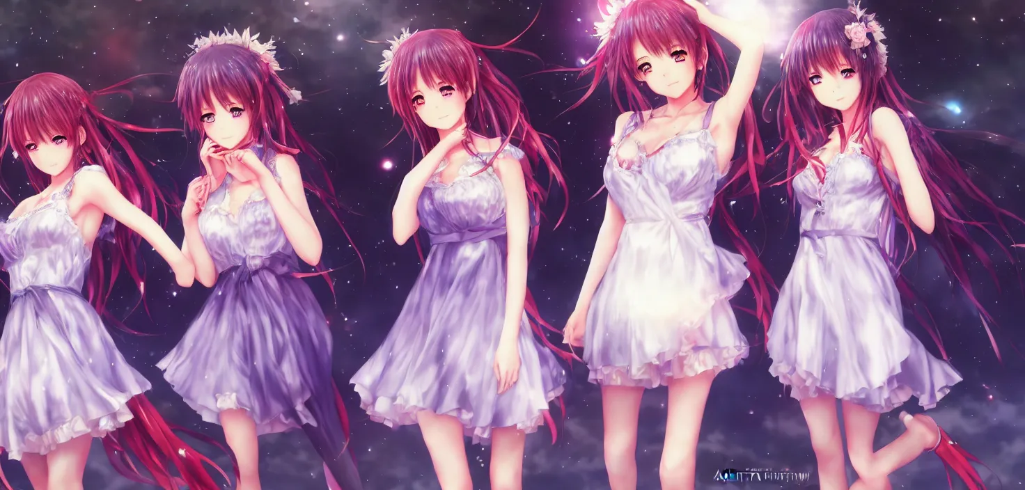 Image similar to two beautiful anime girls wear anime dress in festival | | sunny night, full moon, dreamlike art, realistic shaded, smile, good looking, hyper details, 4 k realistic, cryengine, realistic shaded lighting poster by artgerm, ross tran, fuji choko, 8 k resolution, trending on artstation, luxury