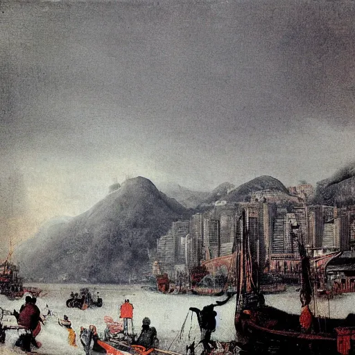 Prompt: hong kong in the winter by rembrandt