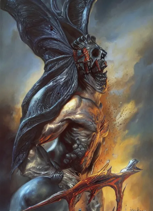 Prompt: a epic portrait of the god of death, art by boris vallejo and greg danton and denys tsiperko, detailed, hyperrealism, artstation