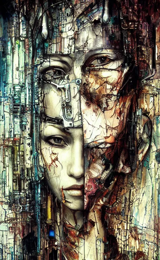 Image similar to woman made of mech mask rendered in unreal engine, cyberpunk, rave, scifi, painted by albrecht durer | bernard buffet | carne griffiths | wlop