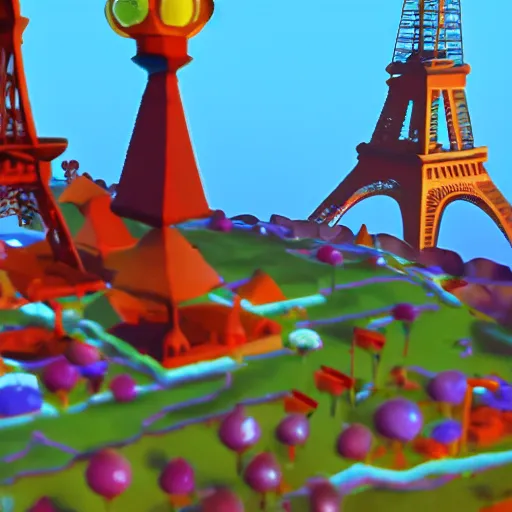 Image similar to Screenshot of Eiffel tower in the game The Neverhood (1996), claymation, 8k, high quality