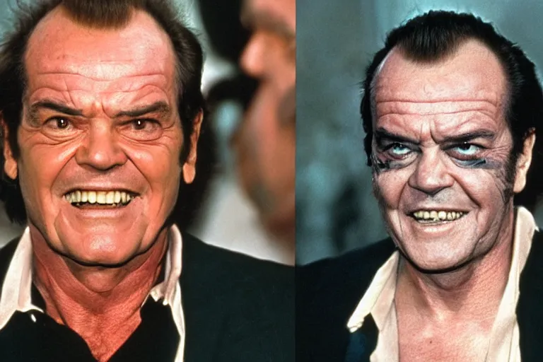 Image similar to Jack Nicholson plays Terminator, he is missing one eye