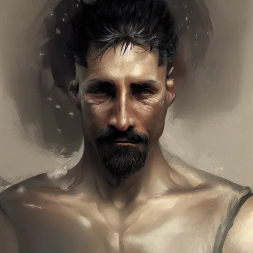 Image similar to portrait of a 6 0 year old male fighter, fantasy, intricate, elegant, highly detailed, digital painting, artstation, concept art, matte, sharp focus, illustration, art by aenaluck and roberto ferri and greg rutkowski, epic fantasy, digital painting